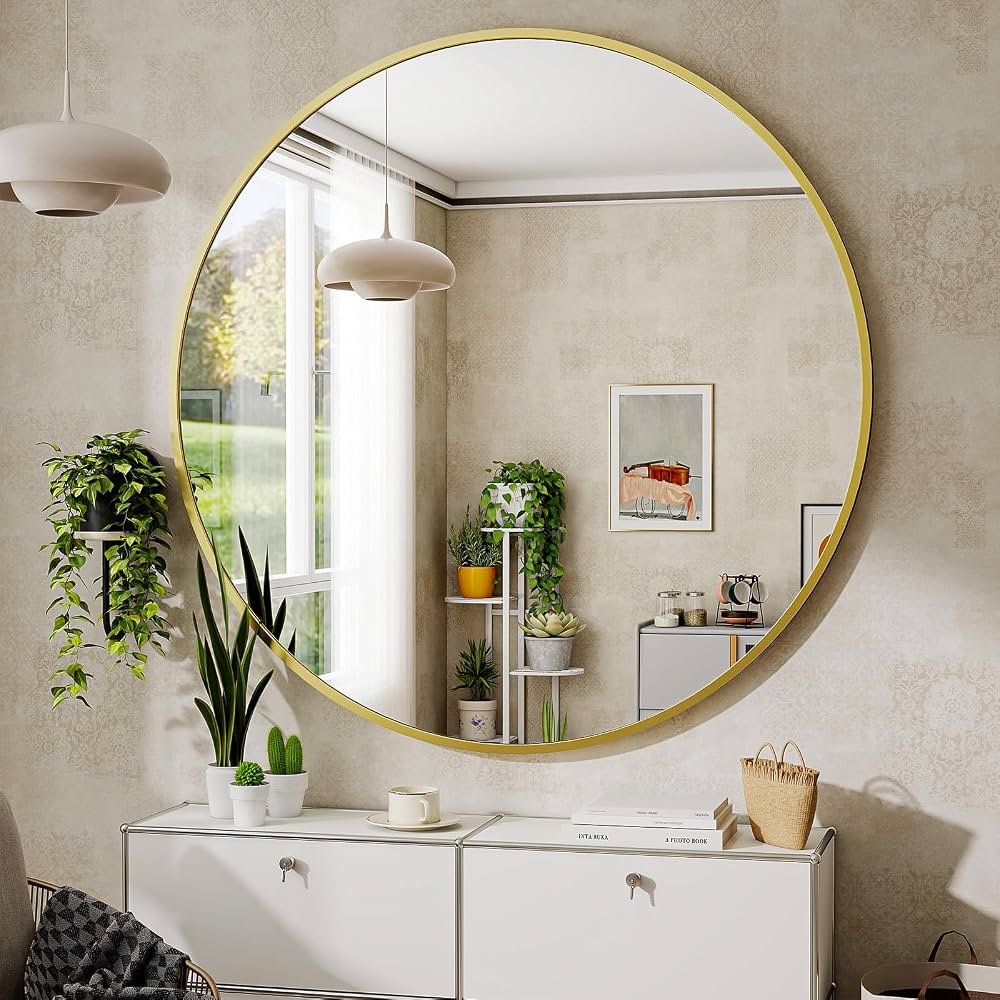 Gold-Frame Round Mirror